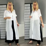 Selena rövid ujjú hosszú pamut ing B1048 - fehér