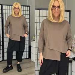 158C átlapolt pamut felső 56444-taupe