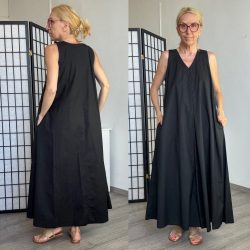 Siera ujjatlan vászon maxiruha 12585 - fekete
