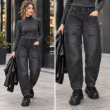 S-Woman nagyzsebes bőszárú farmer SW3043-fekete
