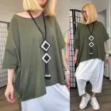 158C rövid ujjú oversize basic tunika56058-khaki