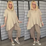 158C lefele bővülő vászon tunika 53256- bézs