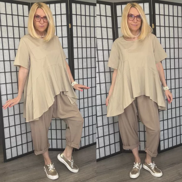 158C lefele bővülő vászon tunika 53256- bézs