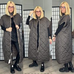   Lamya hosszú mellény, belül ocelot mintával 6628 - csokibarna