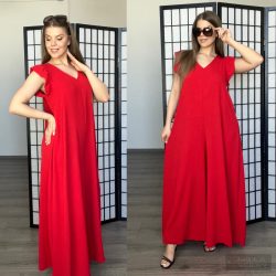 V kivágású fodros ujjú overál 28002-piros