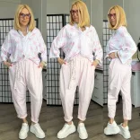 Mújea gumis derekú pamut ülepes nadrág+ kendő6840-rózsaszín