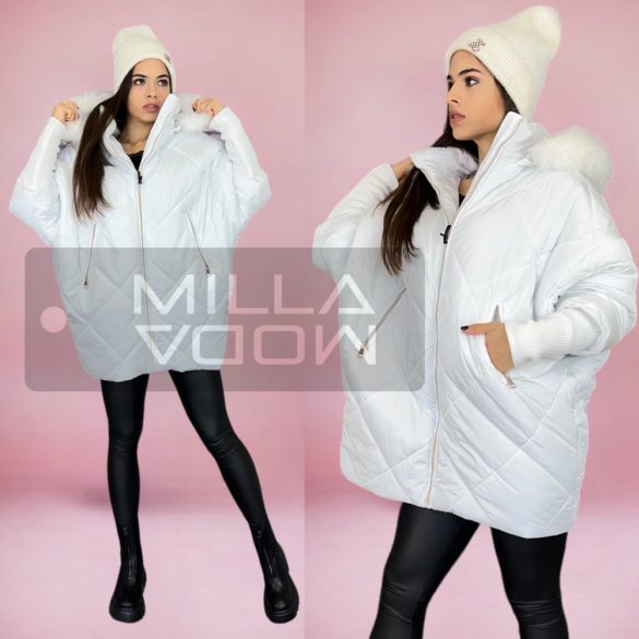 Seville denevér ujjú műszőrmés kapucnis kabát 2389-e - fehér