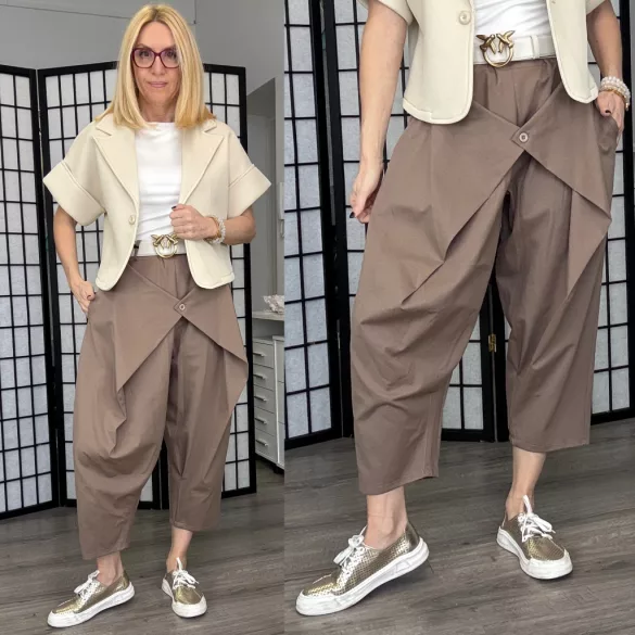 Lux Luna elől átlapolt gombos nadrág övvel 51840-taupe