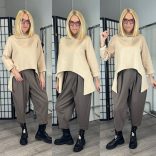 Wendy Trendy lefelé szűkülőelegáns nadrág 824026-taupe