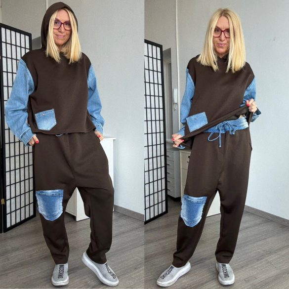 S Woman ülepes nadrág farmer betéttel 2021/2 - csokibarna