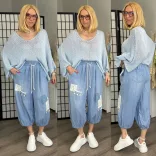 S Woman gumis derekú buggyos farmer csipkés gyöngyös dísszel SW2058-világoskék