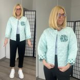 Steppelt pöttyös betétes blézer rózsával -menta