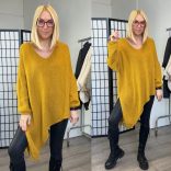 Star aszimmetrikus V kivágású kötött pulóver 1925-mustár