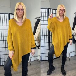   Star aszimmetrikus V kivágású kötött pulóver 1925-mustár