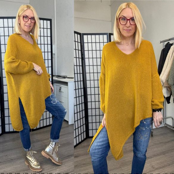 Star aszimmetrikus V kivágású kötött pulóver 1925-mustár