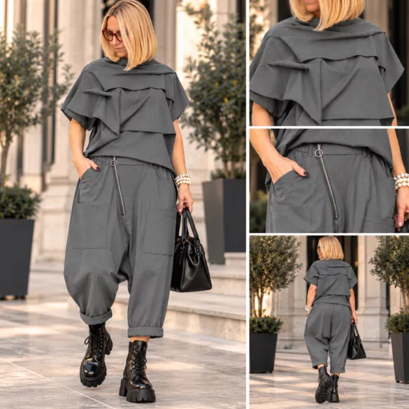 Wendy Trendy ülepes cipzár díszes nadrág 925063-szürke