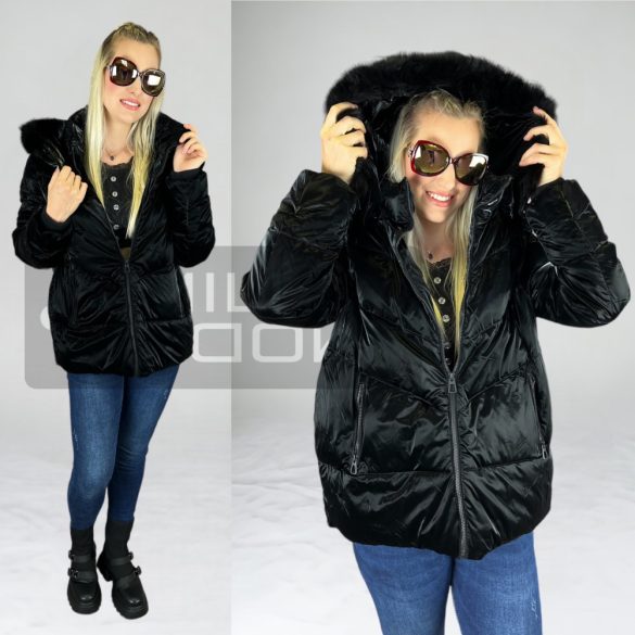 FLy Out vízlepergetős szőrös kapucnis rövid kabát 2311-e - fekete