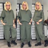 Natura bélelt pamut nadrág oversize felsővel 6170-6171- khaki