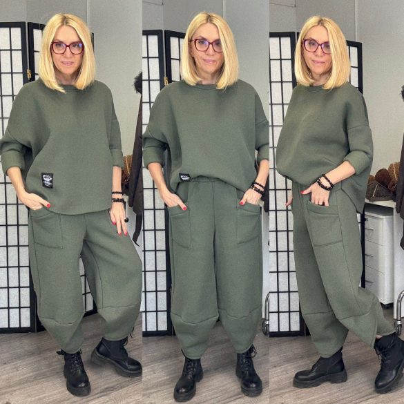 Natura bélelt pamut nadrág oversize felsővel 6170-6171- khaki