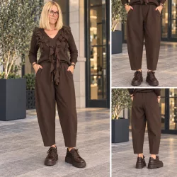   Punto elegáns gumis derekú répa fazonú nadrág 8809-csokibarna