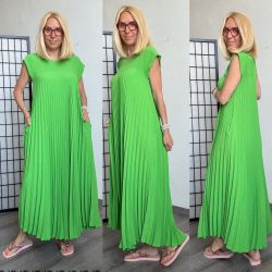 Liqui pliszírozott zsebes maxi ruha - limezöld