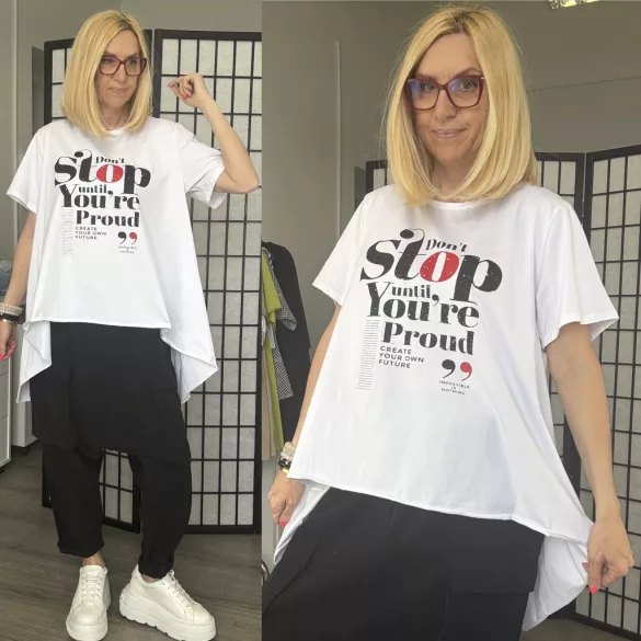 158C Don't Stop lefele bővülő tunika 57041 - fehér