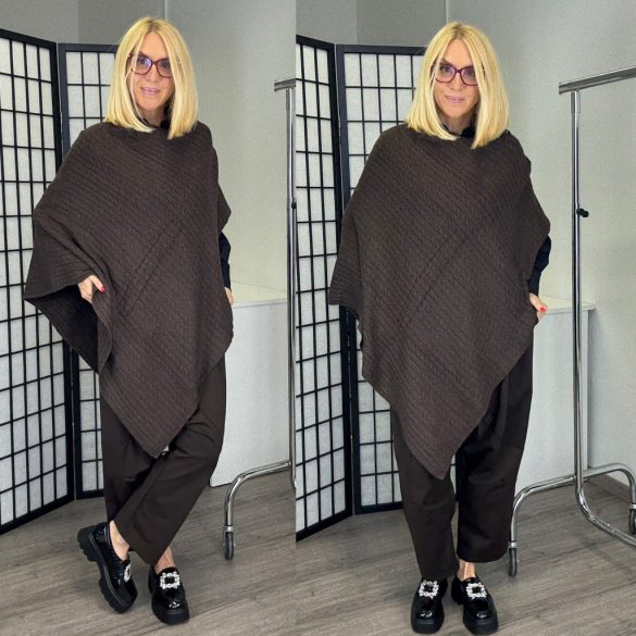 Emily asszimetrikus kötött poncsó-csokibarna