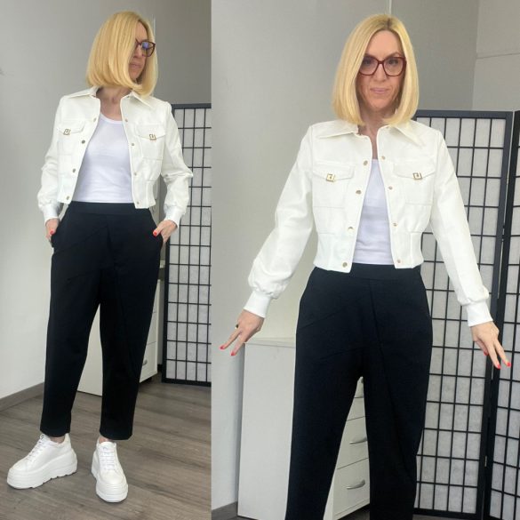 Vopse arany patentos crop bőrdzseki V6398-fehér