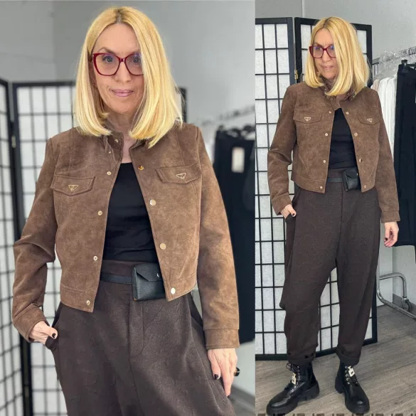 Vopse crop velúr dzseki V6526-csokibarna