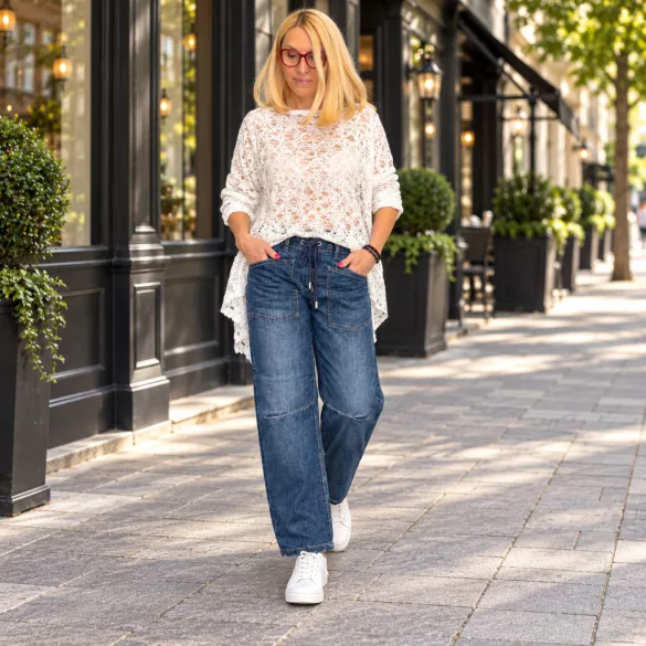 S-Woman megkötős bőszárú farmer SW3002-farmerkék