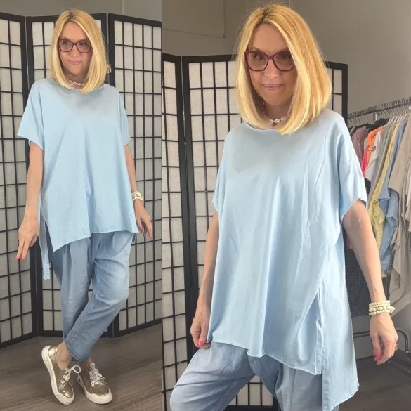 Ellis lézervágott basic pamut tunika24111-világoskék