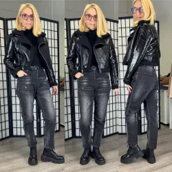 S Woman elasztikus bélelt gombos farmer SW1712-fekete