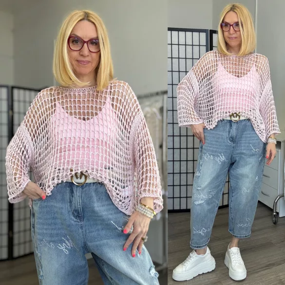 Gracia horgolt ejtett vállú női felső  73050 rózsaszín