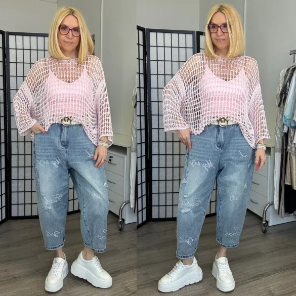 Gracia horgolt ejtett vállú női felső  73050 rózsaszín