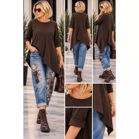 Wendy Trendy aszimmetrikus pamut felső 223727-csokibarna
