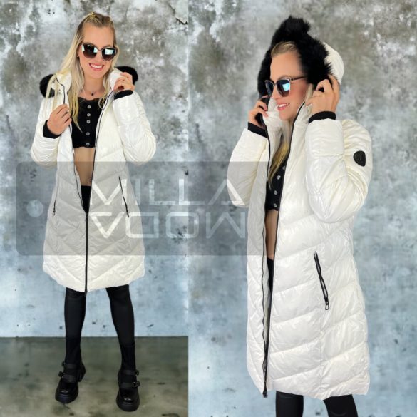 Aalborg vízlepergetős szőrös kapucnis kabát 2319-e - fehér