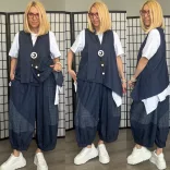 Cosmina buggyos farmerhatású nadrág 25141-kék