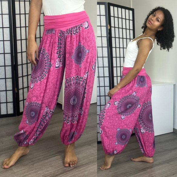 Mandala Ankara gumis derekú vékony viszkóz laza nadrág-pink