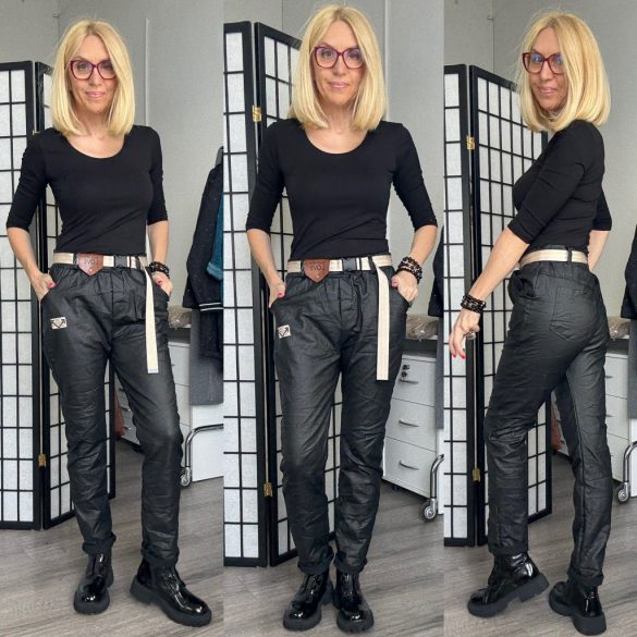 Heart 99 gumisderekú bőrhatású nadrág csatos övvel 21244-13 - fekete