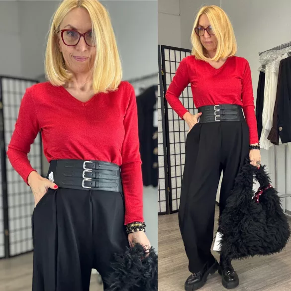 Deep Pink lurex szálas vékonykötött felsőS-009-piros