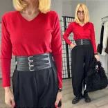 Deep Pink lurex szálas vékonykötött felsőS-009-piros