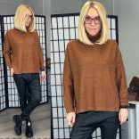 Garbónyakú viszkóz vékonykötött pulóver R026 - camel