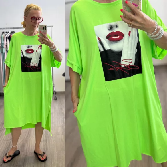 Nikole Style rövidujjú  zsebes tunika 586 - neonzöld