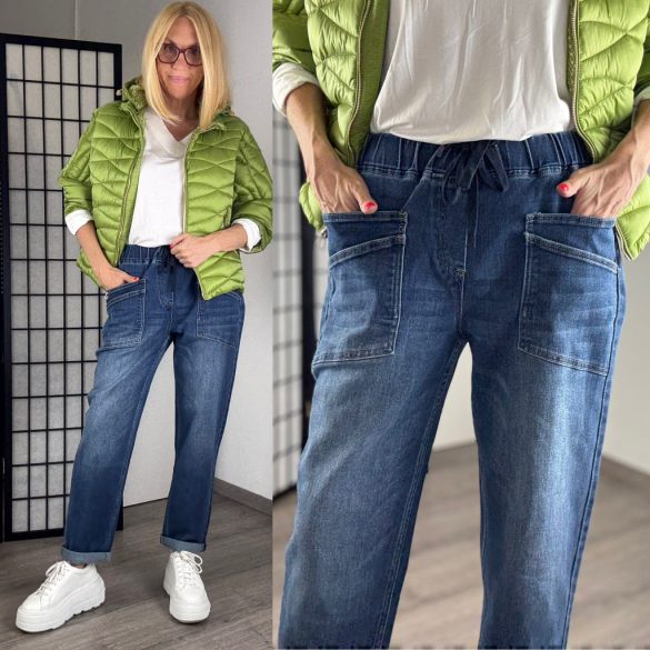 3D gumis derekú külső zsebes farmer92-62-1-sötétkék