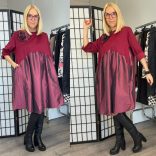 May rózsás zsebes ruha 7368 - bordó