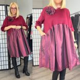 May rózsás zsebes ruha 7368 - bordó