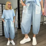 S Woman gumis derekú buggyos farmer csipkés zsebbel SW5063-világoskék