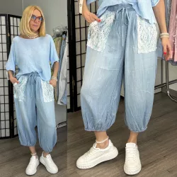   S Woman gumis derekú buggyos farmer csipkés zsebbel SW5063-világoskék