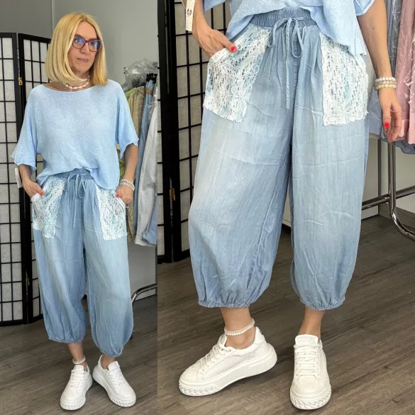 S Woman gumis derekú buggyos farmer csipkés zsebbel SW5063-világoskék