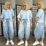 S Woman gumis derekú buggyos farmer csipkés zsebbel SW5063-világoskék